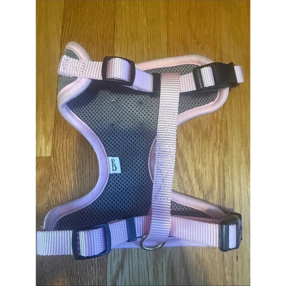 Pink & Gray Adjustable Dog Harness with Triple Bow Soft Mesh Small Pet Vest